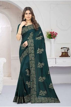 Saree Rama green with Embroidered Silk SR24439