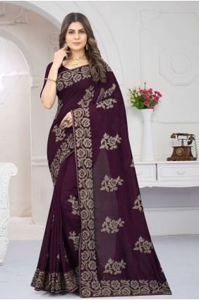 Silk Saree in Wine  with Embroidered SR24440