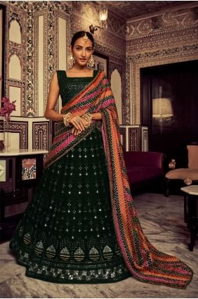 Embroidered Georgette Wedding Lehenga Choli in Green with Dupatta LC6807