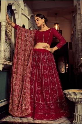 Embroidered Georgette Wedding Lehenga Choli in Pink LC6809