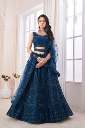 Teal  Wedding Lehenga Choli in Zircon Soft net LC6821