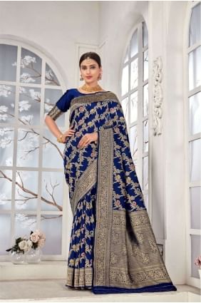 Banarasi silk Blue Banarasi Saree with Weaving SR24521