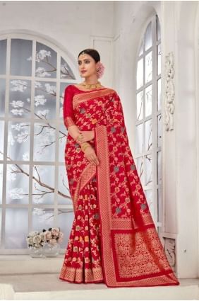 Banarasi Saree in Red Banarasi silk with Weaving SR24522