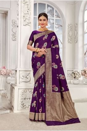 Banarasi silk Banarasi Saree with Weaving in Purple SR24523
