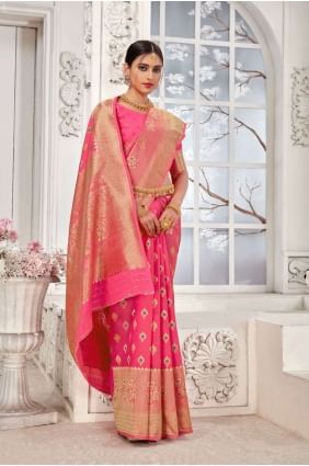 Banarasi silk Pink Banarasi Saree with Weaving SR24525