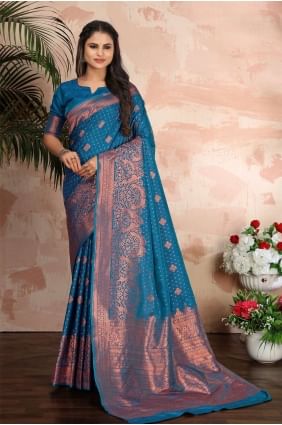 Weaving  Sky blue Banarasi silk Banarasi Saree SR24547