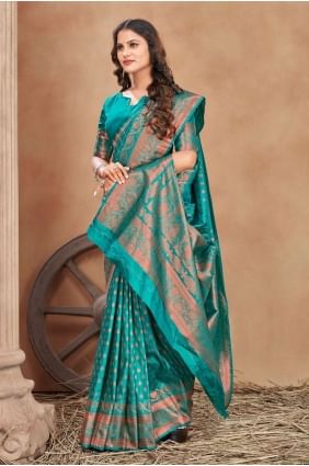 Turquoise  Weaving Banarasi Saree in Banarasi silk SR24554