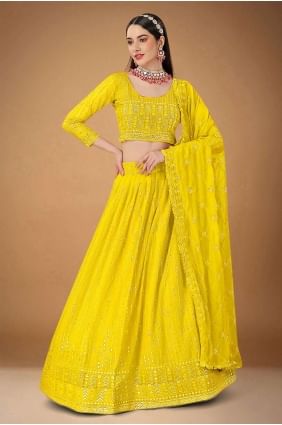 Embroidered Georgette Yellow Wedding Lehenga Choli with Dupatta LC6825