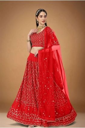 Embroidered Georgette Wedding Lehenga Choli in Red LC6826