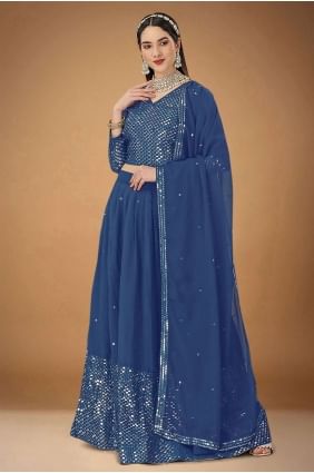 Georgette Embroidered Wedding Lehenga Choli in Blue with Dupatta LC6827