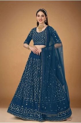 Wedding Lehenga Choli in Georgette Blue with Embroidered LC6828