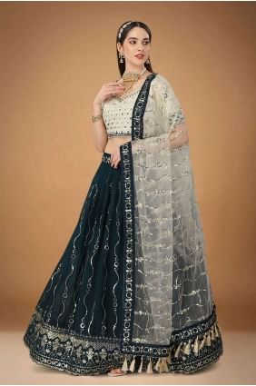 Teal  Embroidered Georgette Wedding Lehenga Choli LC6834