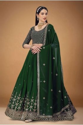 Georgette Embroidered Green Wedding Lehenga Choli with Dupatta LC6836