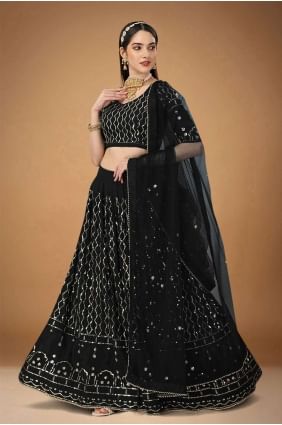 Black Embroidered Georgette Wedding Lehenga Choli LC6839