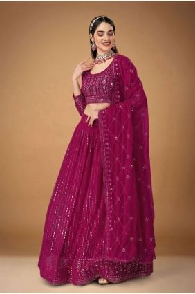 Embroidered Wedding Lehenga Choli in Magenta Georgette LC6841