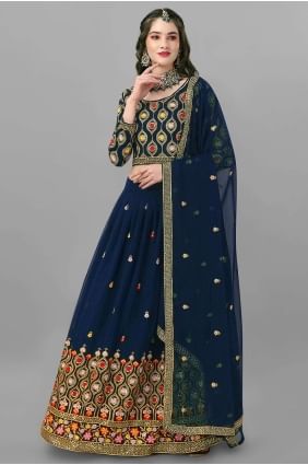 Georgette Wedding Lehenga Choli with Embroidered in Blue LC6844