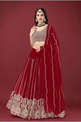 Red Embroidered Georgette Wedding Lehenga Choli LC6851