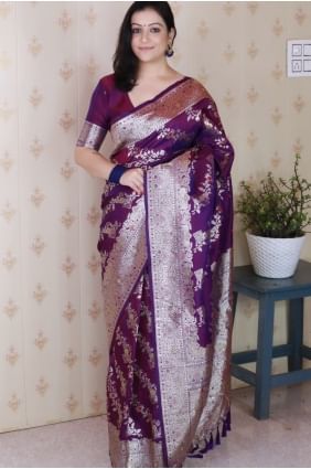 Weaving Saree in Purple Banarasi silk SR28982