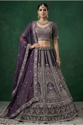 Purple Bridal Lehenga Choli with Sequins Satin LC8914