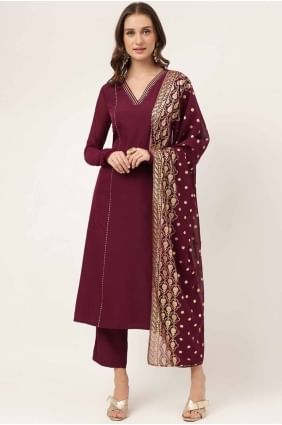 Purple Crepe Plain Kurti with Dupatta KTI2658
