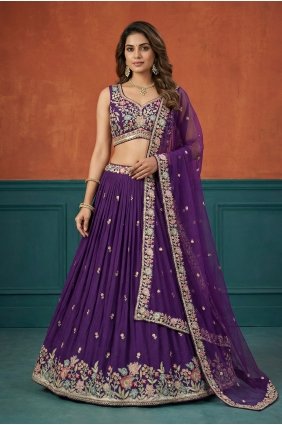 Georgette Embroidered Purple Lehenga Choli with Dupatta LC9200