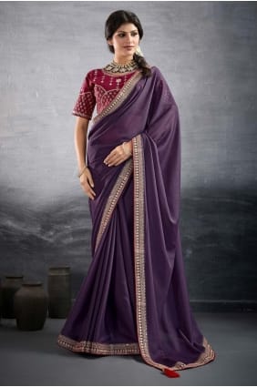 Purple Embroidered Saree in Georgette SR29220