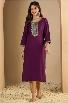 Silk Kurti with Embroidered in Purple KTI2724