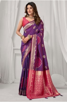 Purple Silk Saree with Embroidered SR29568