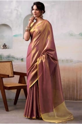 Saree in Purple Tussar silk with Embroidered SR29026