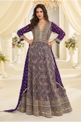 Purple Embroidered Georgette Gown Dress GW1292