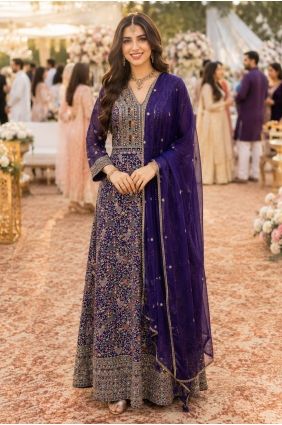 Purple Embroidered Gown Dress in Georgette GW1294