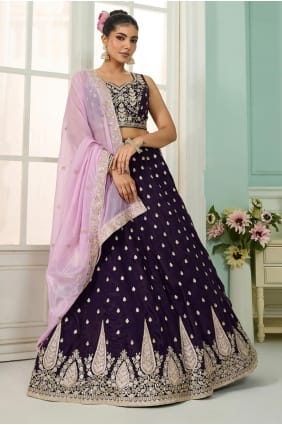 Sequins Organza Purple Lehenga Choli with Dupatta LC8766