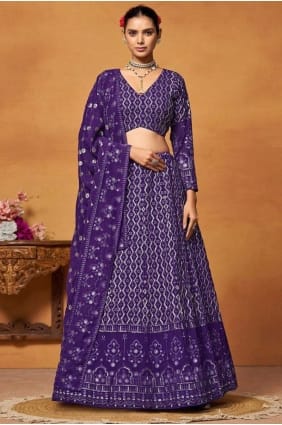 Faux georgette Lehenga Choli with Embroidered in Purple LC8874