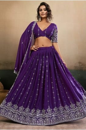 Georgette Purple Lehenga Choli in Embroidered LC8985