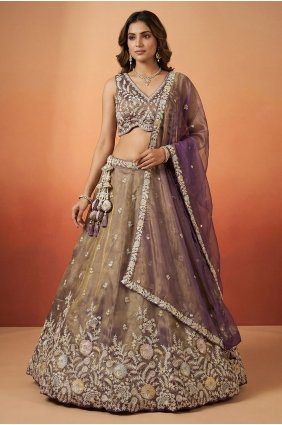 Lehenga Choli in Purple Tissue with Embroidered LC9197
