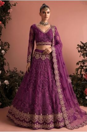 Embroidered Lehenga Choli in Purple Net LC9053