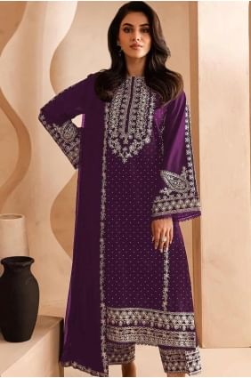 Purple Palazzo Suit in Embroidered Georgette SK155278
