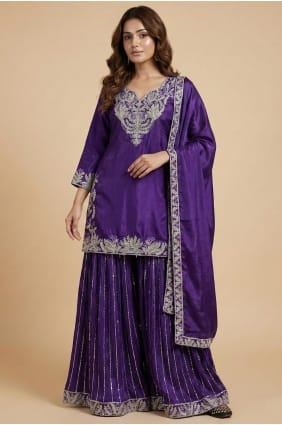 Purple Silk Sequins Patiala Suit with Dupatta PZ4261
