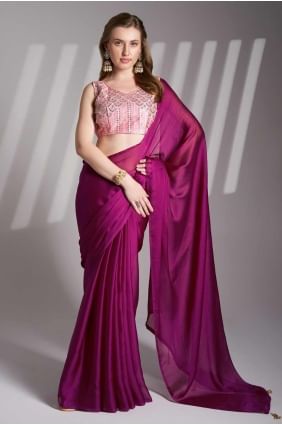 Purple Plain Saree Chiffon SR28141