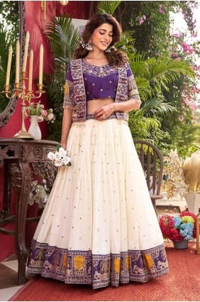 Thread Lehenga Choli in Purple Polyester LC9014