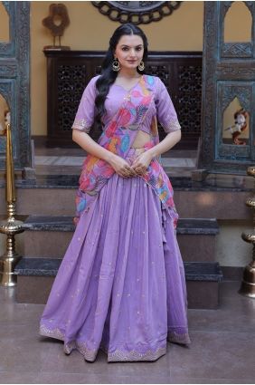 Purple Printed Silk Lehenga Choli LC9127