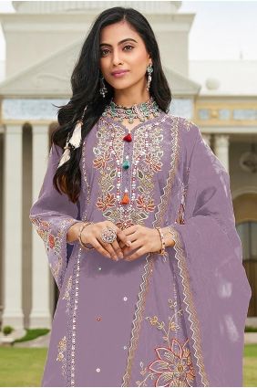 Embroidered Cotton Purple Salwar Kameez with Dupatta SK15703