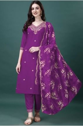 Weaving Cotton Salwar Kameez in Purple SK155740
