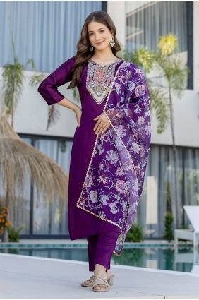 Embroidered Salwar Kameez in Purple Chanderi SK15847