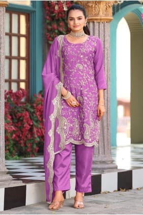 Purple Eid Salwar Kameez with Embroidered Silk SK155936