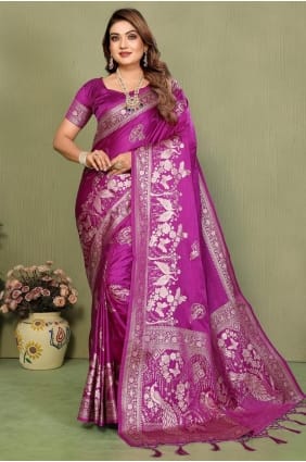Saree in Purple Satin and silk with Embroidered SR29580