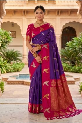 Embroidered Saree in Purple Silk SR30205
