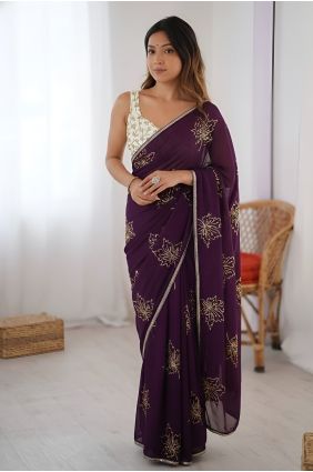 Purple Saree with Embroidered Silk SR30221