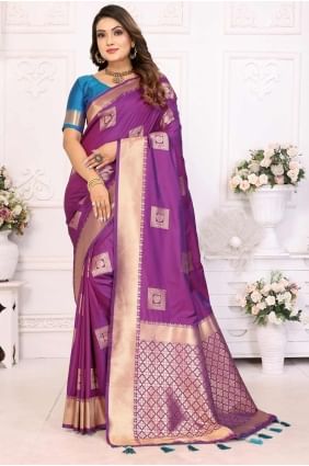 Purple Saree in Weaving Soft net SR28262