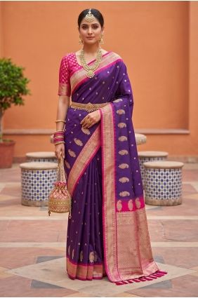 Saree in Purple Silk with Zari SR30126